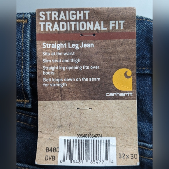 NWT Carhartt Men's 32 x 30 Straight Leg Traditional Fit Denim Jeans - Picture 4 of 6